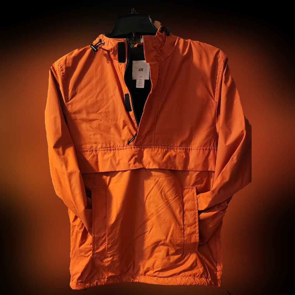 Orange H&M Jacket With Fleece interior. Kangaroo Pouch Pocket with side zipper